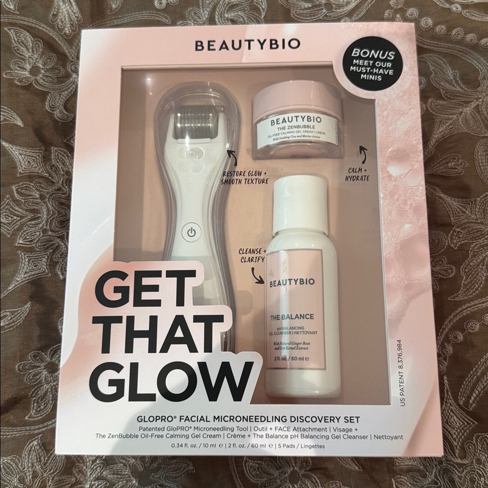 BeautyBio GET THAT GLOW GLOPRO Facial Microneedling Discovery Set + skincare